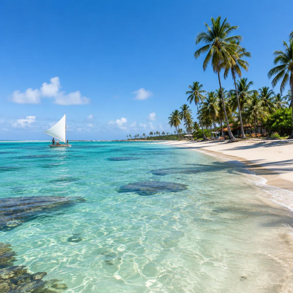 Praia de águas claras e coqueiros, inspiração para novas viagens